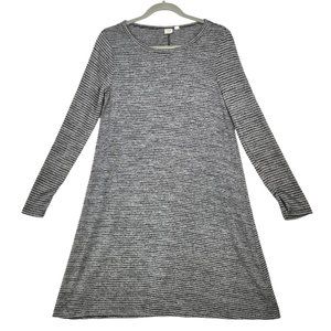 Gap Gray Black Striped Swing Dress Size Small Long Sleeve Pullover Split Cuffs